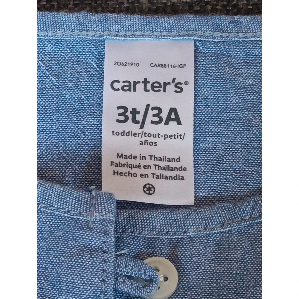 Carters Shirt Size 3T Girls Blue Denim Ruffles Long Sleeve
